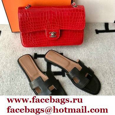 Hermes Oran Flat Sandals in Swift Box Calfskin 80