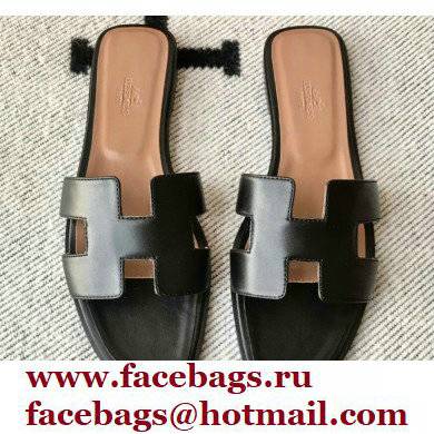 Hermes Oran Flat Sandals in Swift Box Calfskin 80