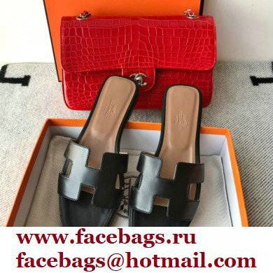 Hermes Oran Flat Sandals in Swift Box Calfskin 80