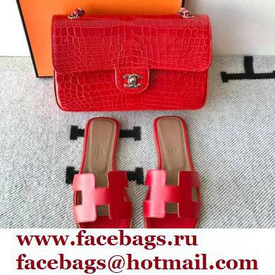 Hermes Oran Flat Sandals in Swift Box Calfskin 81