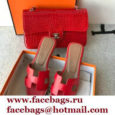 Hermes Oran Flat Sandals in Swift Box Calfskin 81