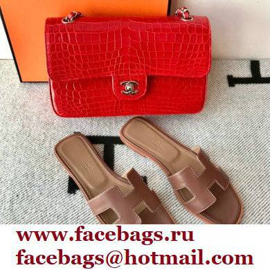 Hermes Oran Flat Sandals in Swift Box Calfskin 85