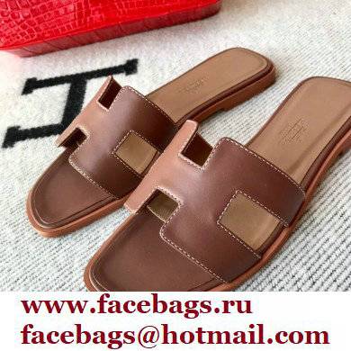 Hermes Oran Flat Sandals in Swift Box Calfskin 85