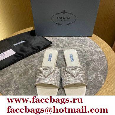 Prada Satin Flat Slides Sandals with Crystals 07 2022