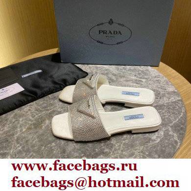 Prada Satin Flat Slides Sandals with Crystals 07 2022