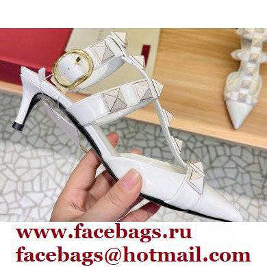 Valentino Heel 4.5cm Roman Stud Pumps With Enameled Studs White 2022