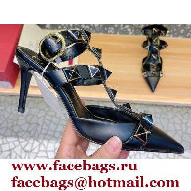 Valentino Heel 8cm Roman Stud Pumps With Enameled Studs Black 2022