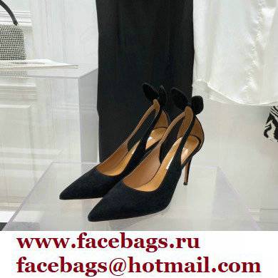 Aquazzura Heel 9.5cm Bow Tie Pumps Suede Black 2022