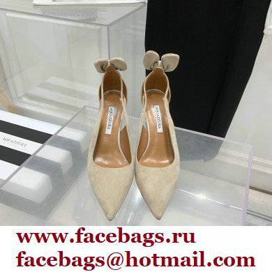 Aquazzura Heel 9.5cm Bow Tie Pumps Suede Creamy 2022