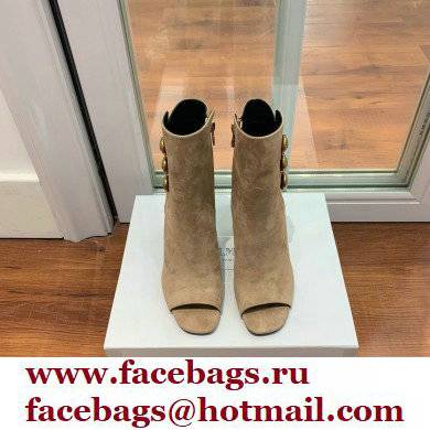 Balmain Heel 10.5cm Roma Ankle Boots Suede Beige 2022