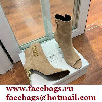 Balmain Heel 10.5cm Roma Ankle Boots Suede Beige 2022