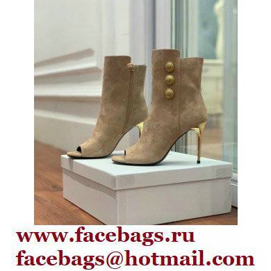 Balmain Heel 10.5cm Roma Ankle Boots Suede Beige 2022