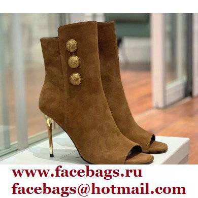 Balmain Heel 10.5cm Roma Ankle Boots Suede Brown 2022