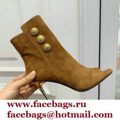 Balmain Heel 10.5cm Roma Ankle Boots Suede Brown 2022