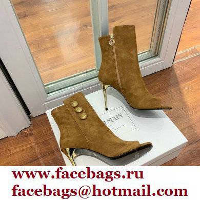 Balmain Heel 10.5cm Roma Ankle Boots Suede Brown 2022