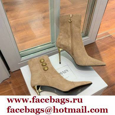 Balmain Heel 10.5cm Roni Ankle Boots Suede Beige 2022