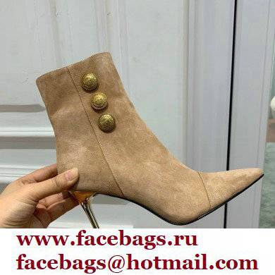 Balmain Heel 10.5cm Roni Ankle Boots Suede Beige 2022