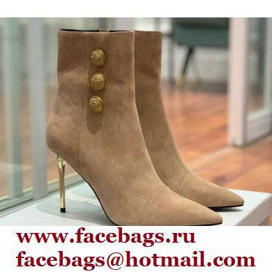 Balmain Heel 10.5cm Roni Ankle Boots Suede Beige 2022