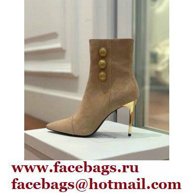 Balmain Heel 10.5cm Roni Ankle Boots Suede Beige 2022