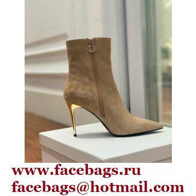 Balmain Heel 10.5cm Roni Ankle Boots Suede Beige 2022