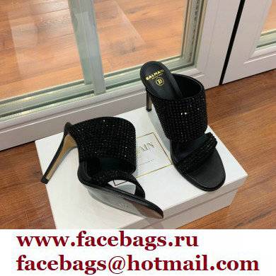 Balmain Heel 10.5cm Suede Crystal Mules All Black 2022