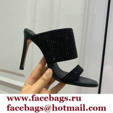 Balmain Heel 10.5cm Suede Crystal Mules All Black 2022