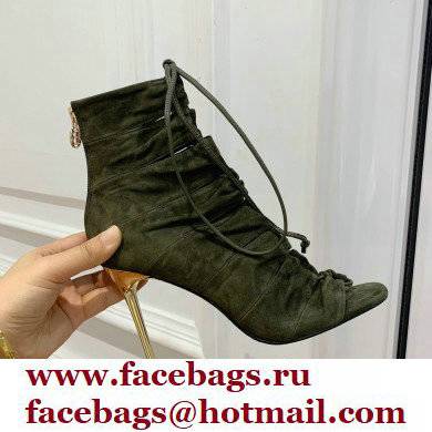 Balmain Heel 10.5cm Suede Scarlet lace-up Ankle Boots Army Green 2022