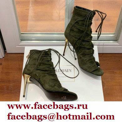 Balmain Heel 10.5cm Suede Scarlet lace-up Ankle Boots Army Green 2022