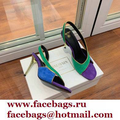 Balmain Heel 9.5cm Macy Slingback Sandals Green/Blue/Purple 2022