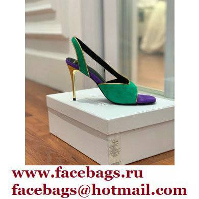 Balmain Heel 9.5cm Macy Slingback Sandals Green/Blue/Purple 2022