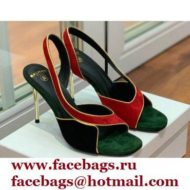 Balmain Heel 9.5cm Macy Slingback Sandals Red/Black/Green 2022