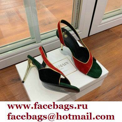 Balmain Heel 9.5cm Macy Slingback Sandals Red/Black/Green 2022