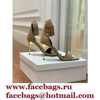 Balmain Heel 9.5cm Rudie Sandals Suede Beige 2022