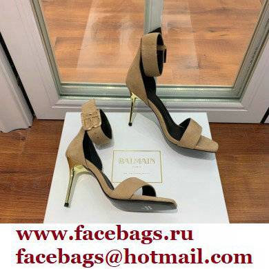 Balmain Heel 9.5cm Rudie Sandals Suede Beige 2022