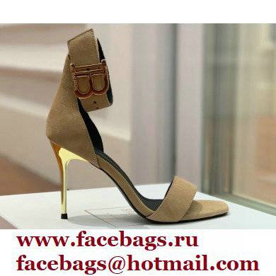 Balmain Heel 9.5cm Rudie Sandals Suede Beige 2022