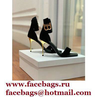 Balmain Heel 9.5cm Rudie Sandals Suede Black 2022