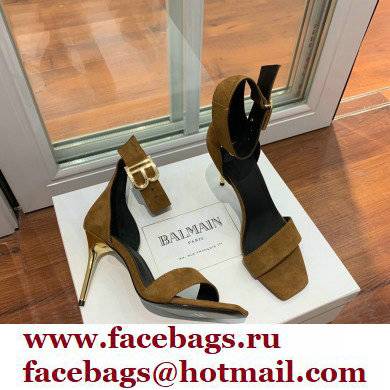 Balmain Heel 9.5cm Rudie Sandals Suede Brown 2022