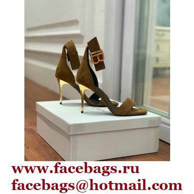 Balmain Heel 9.5cm Rudie Sandals Suede Brown 2022