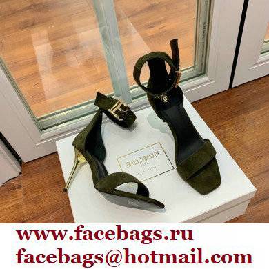 Balmain Heel 9.5cm Rudie Sandals Suede Dark Green 2022