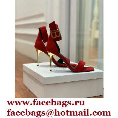 Balmain Heel 9.5cm Rudie Sandals Suede Red 2022