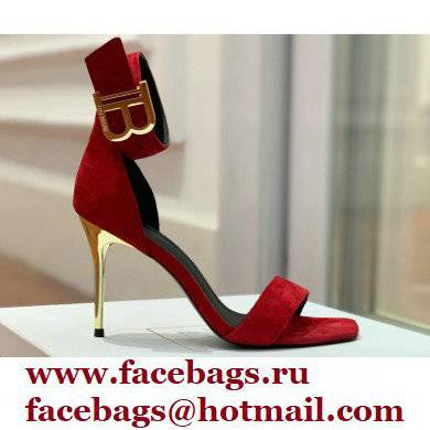 Balmain Heel 9.5cm Rudie Sandals Suede Red 2022