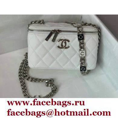 Chanel Caviar Leather Enamel Small Vanity Case with Chain Bag 81194 White 2022