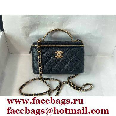 Chanel Small Vanity Case with Logo Chain Handle Bag 81195 Caviar Leather Black 2022