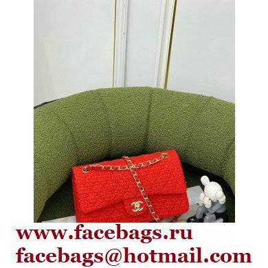 Chanel Tweed Medium Classic Flap Bag Red 2022