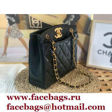 Chanel Vintage Shopping Tote Bag in Grained Calfskin A98 Black 2022