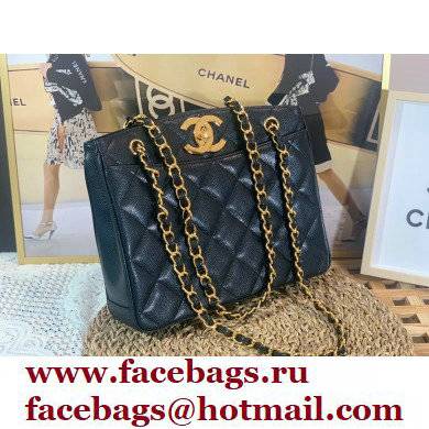 Chanel Vintage Shopping Tote Bag in Grained Calfskin A98 Black 2022