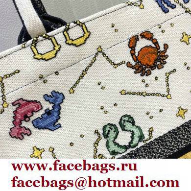 Dior Large Book Tote Bag in Latte Multicolor Pixel Zodiac Embroidery 2022