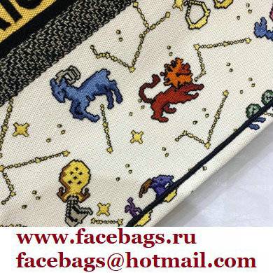 Dior Large Book Tote Bag in Latte Multicolor Pixel Zodiac Embroidery 2022