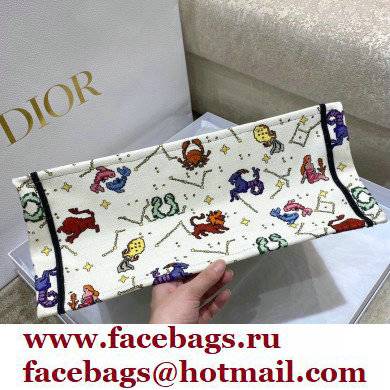 Dior Large Book Tote Bag in Latte Multicolor Pixel Zodiac Embroidery 2022