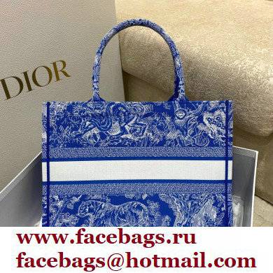 Dior Medium Book Tote Bag in Toile de Jouy Reverse Embroidery Fluorescent Blue 2022